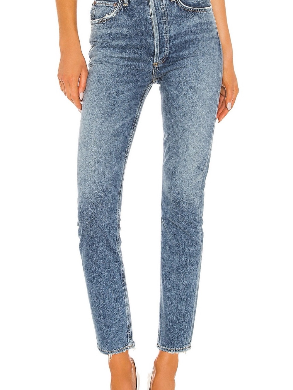 Agolde Riley High Rise Straight Crop Jeans in Faded Blue
